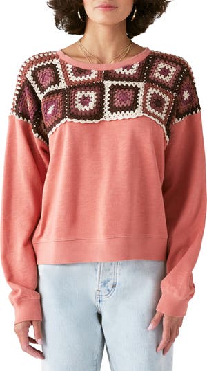 Lucky Brand Crochet Yoke Cotton Sweatshirt