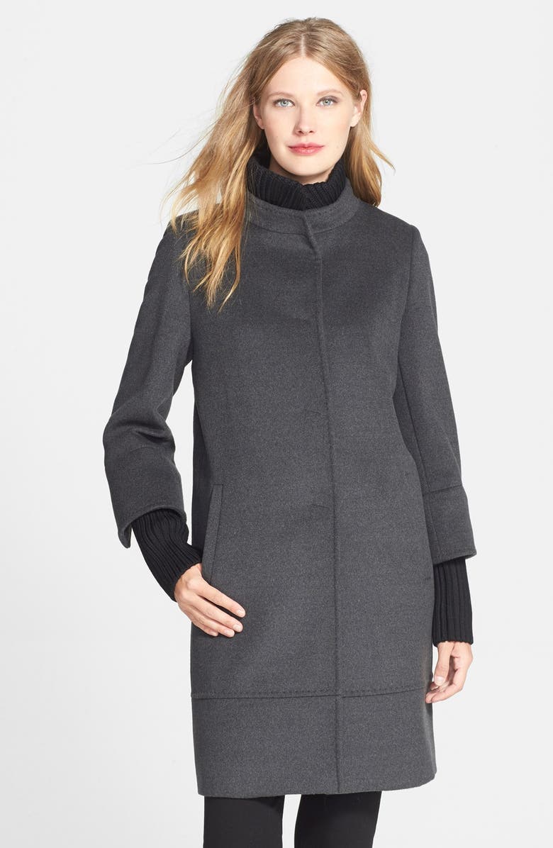 Cinzia Rocca Knit Trim Stand Collar Wool Coat (Regular & Petite ...