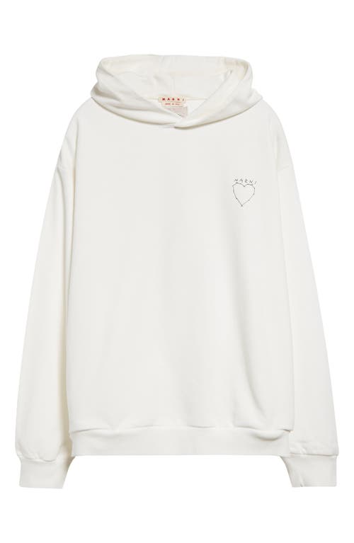 Marni Logo Embroidered Cotton Hoodie Natural White at Nordstrom, Us