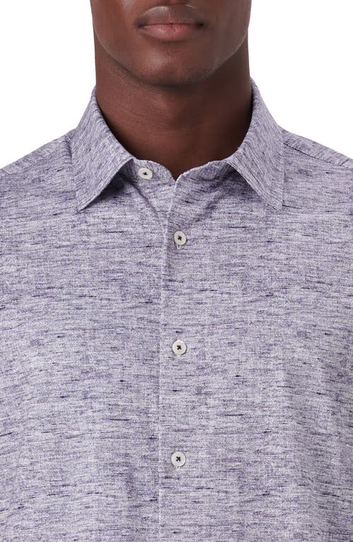 Shop Bugatchi Miles Ooohcotton® Heather Print Short Sleeve Button-up Shirt In Navy