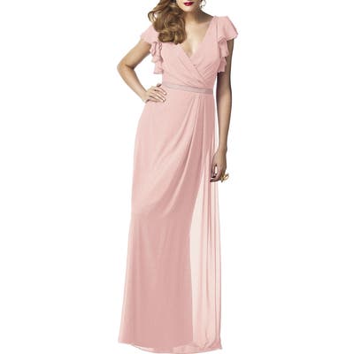 Dessy Collection Sequin Flutter Sleeve Gown, Pink