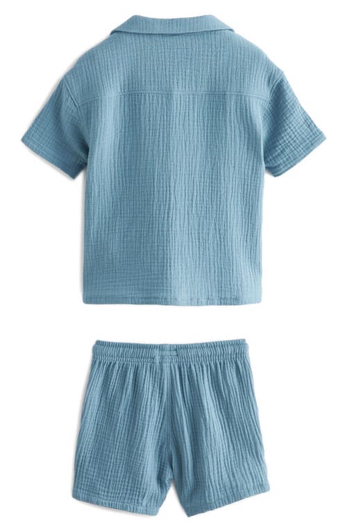 Shop Next Kids' Cotton Camp Shirt, Shorts & Graphic T-shirt Set In Blue