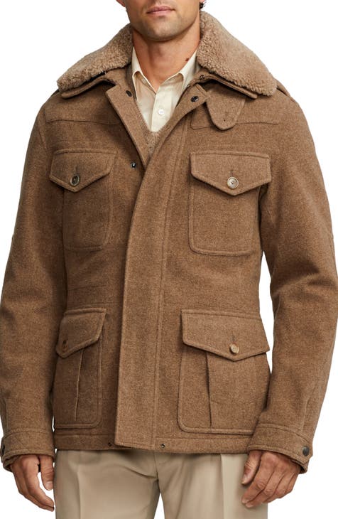 Hamish Genuine Shearling Collar Wool Blend Jacket