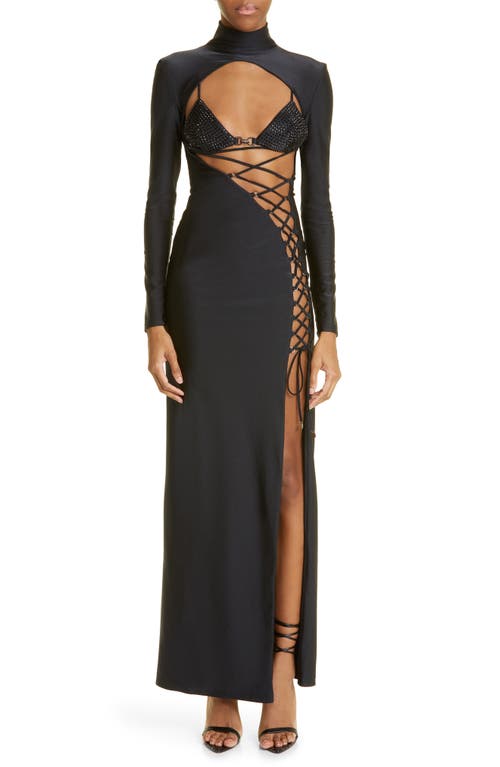 DUNDAS Coco Royal Long Sleeve Jersey Evening Gown in Black