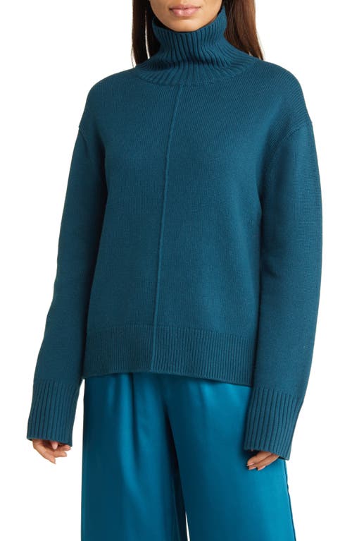 Nordstrom Boxy Cotton & Wool Turtleneck Sweater in Teal Abyss