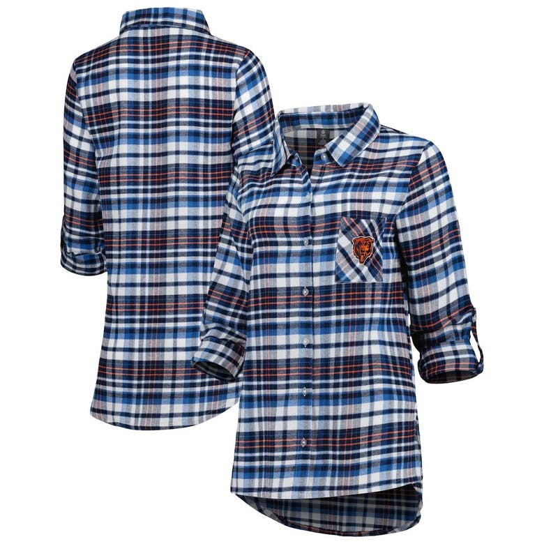 Concepts Sport Navy Chicago Bears Mainstay Plaid Full-button Long Sleeve  Nightshirt