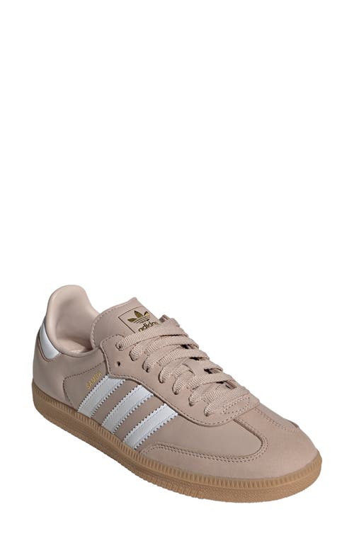 Shop Adidas Originals Adidas Samba Sneaker In Taupe/white/gold Met.