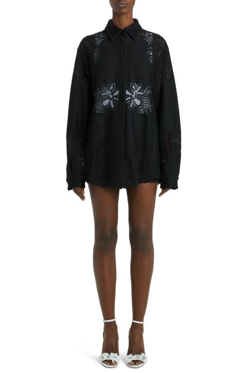 Valentino Garavani Floral Pointelle Long Sleeve Cotton Blend Shirt Nero at Nordstrom, Us