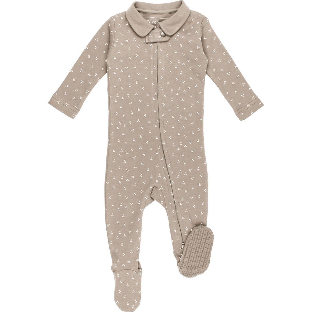 L'ovedbaby Polo Organic Cotton Zip Footie In Oatmeal Dots
