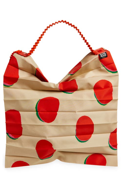 Shop Issey Miyake Pleats Please  Bean Dots Pleated Tote In Beige/red