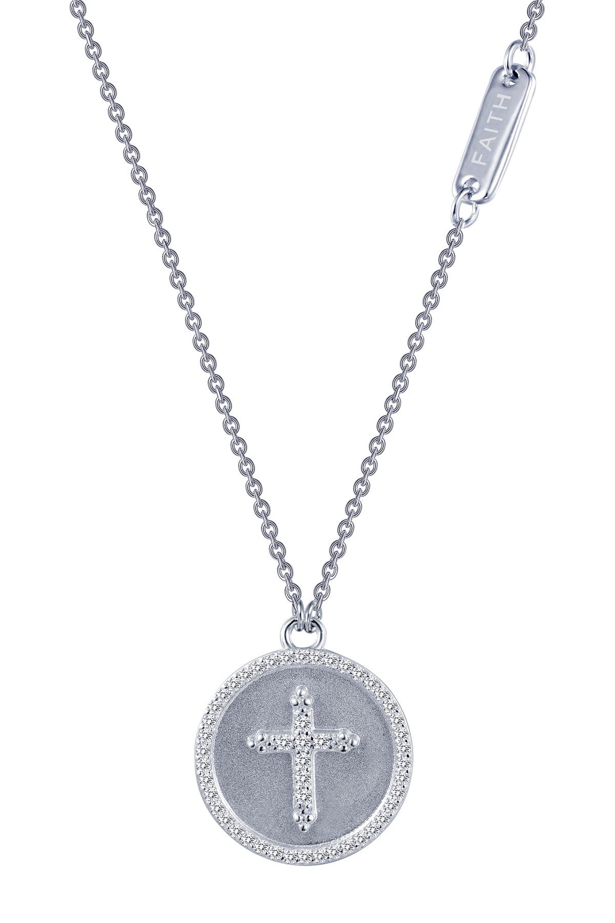 Lafonn Sterling Silver Sentimedals Cross Simulated Diamond Necklace In White