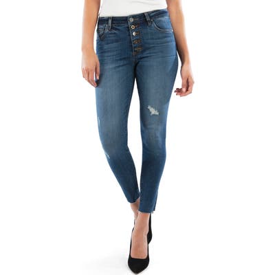 Kut From The Kloth Donna Button Fly High Waist Raw Hem Ankle Skinny Jeans, Blue