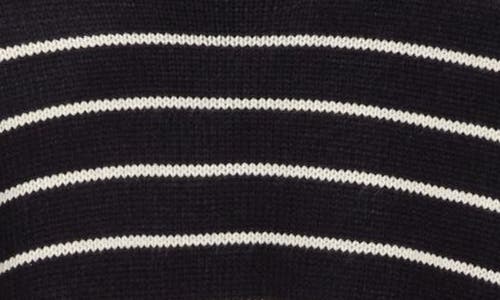 Shop T Tahari Saddle Stripe Long Sleeve Sweater In Navy/cream Stripe
