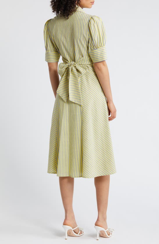 Shop Tahari Asl Directional Stripe Puff Sleeve Shirtdress In Lemonade Blue