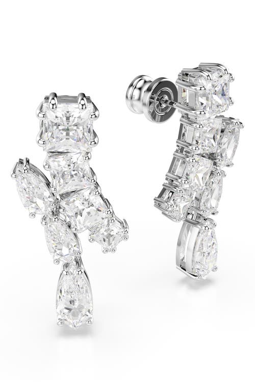 Swarovski Matrix Pierced Earrings Rhodium Shiny White In White/silver