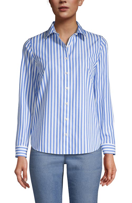 Shop Lands' End No Iron Supima Cotton Long Sleeve Shirt In Chicory Blue Stripe