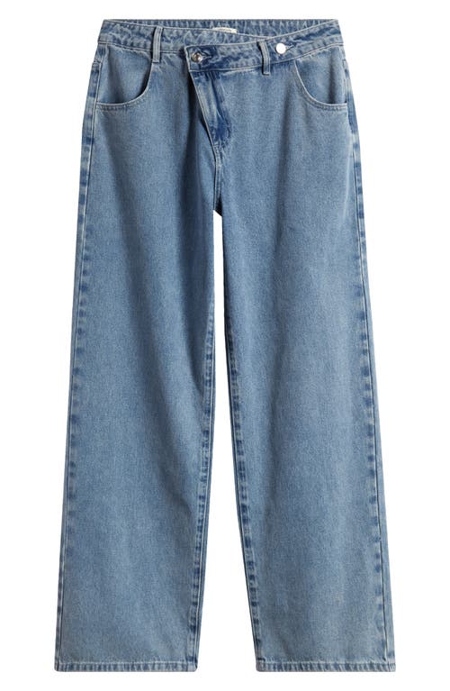 Mistress Rocks Crossover Waist Baggy Wide Leg Jeans Blue at Nordstrom,