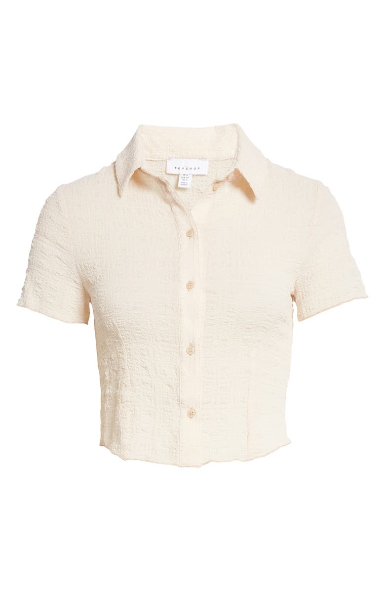 TOPSHOP Crinkle Crop Blouse, Main, color, STONE