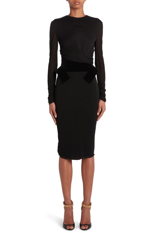 TOM FORD Wrap Detail Mixed Media Long Sleeve Cocktail Dress Black at Nordstrom, Us