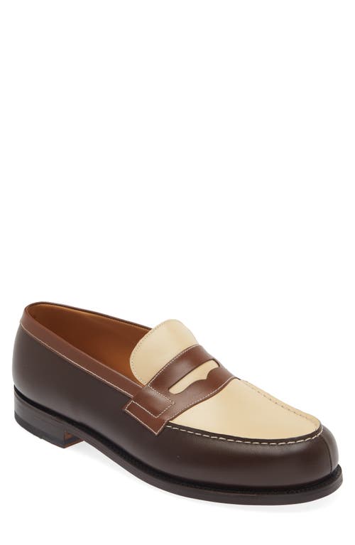 Shop Jm Weston 180 Penny Loafer In Dark Brown/ivory/brown