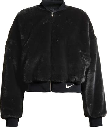 Sportswear Reversible Faux Fur Bomber Jacket