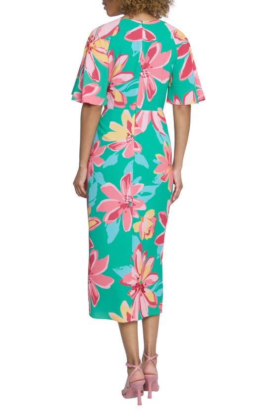 Shop Maggy London Floral Print Faux Wrap Midi Dress In Green/ Coral