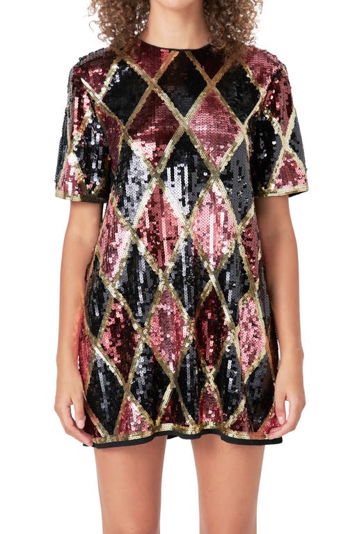 Endless Rose Sequins Shift Minidress In Burgundy Multi
