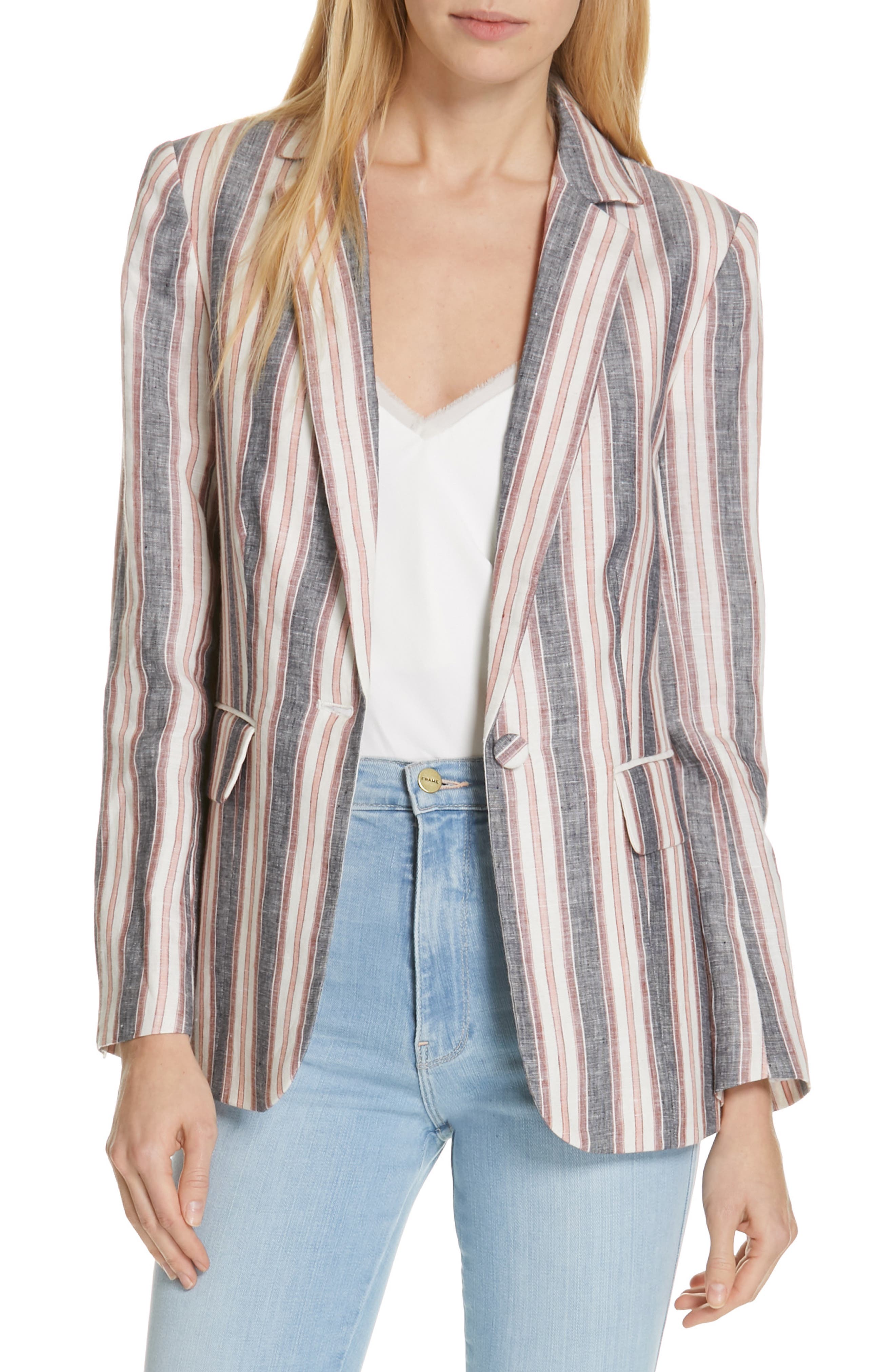 FRAME Stripe Linen Blazer Nordstrom