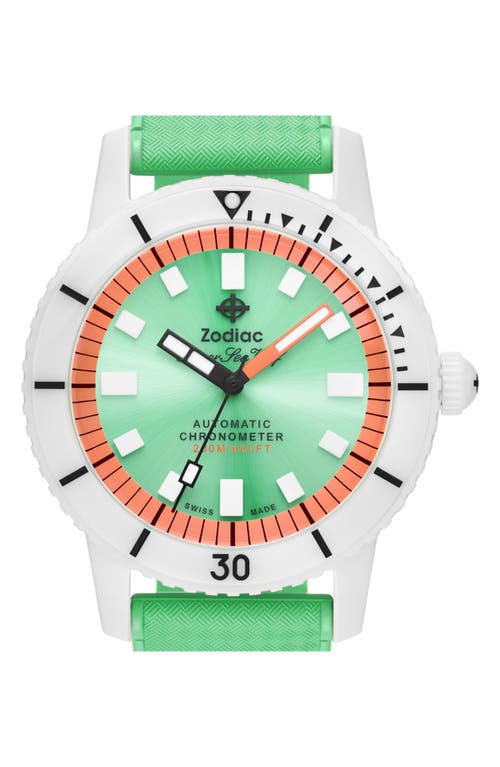 Shop Zodiac Ceramic Compression Diver Automatic Rubber Strap Watch, 41mm In Green