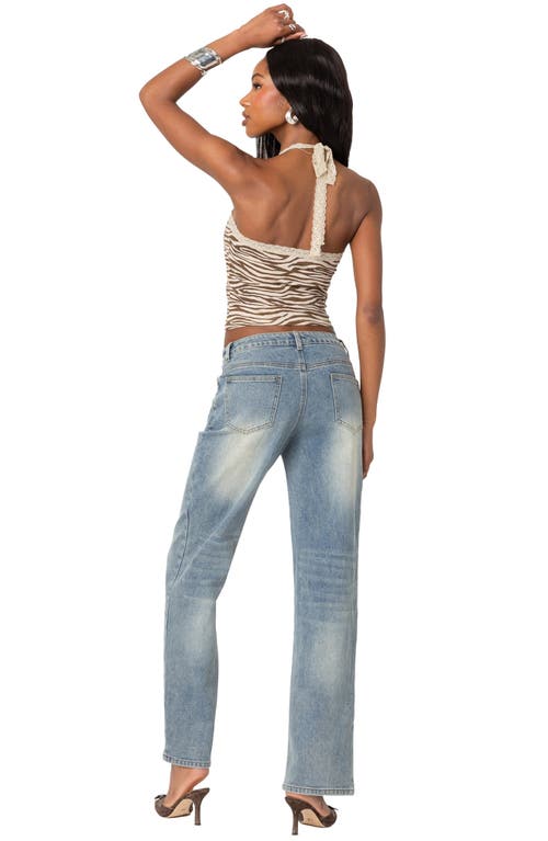 Shop Edikted Zebra Print Crop Halter Top In Beige