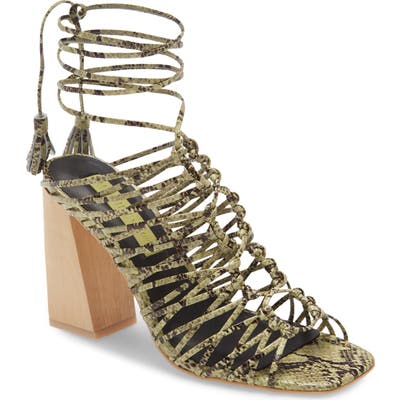 Imagine Vince Camuto Snake Embossed Ankle Wrap Cage Sandal- Green