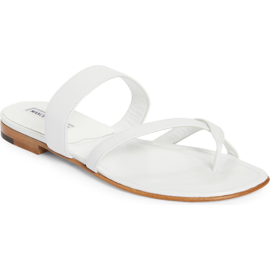 Manolo Blahnik Susa Leather Thong Sandals In White