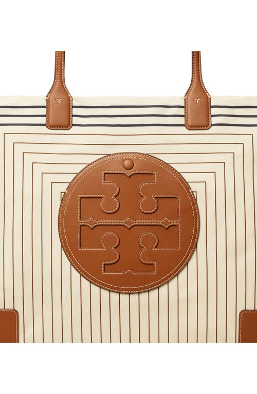 Shop Tory Burch Ella Print Tote In Box Stripe/natural Vachetta