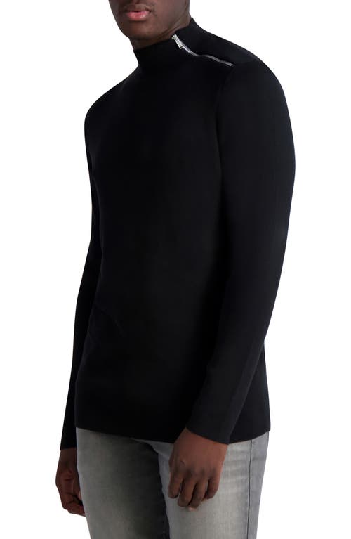 Karl Lagerfeld Paris Solid Zip Shoulder Mock Neck Sweater in Black