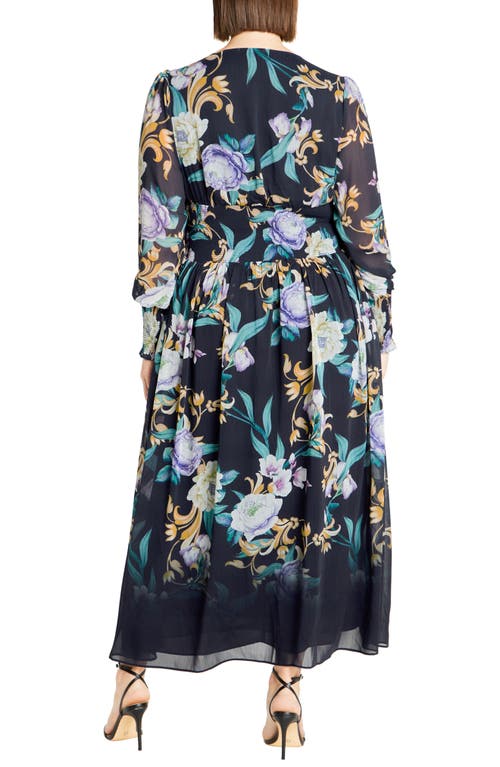 Shop City Chic Selena Floral Long Sleeve Chiffon Maxi Dress In Kiss Me Sweet Brd