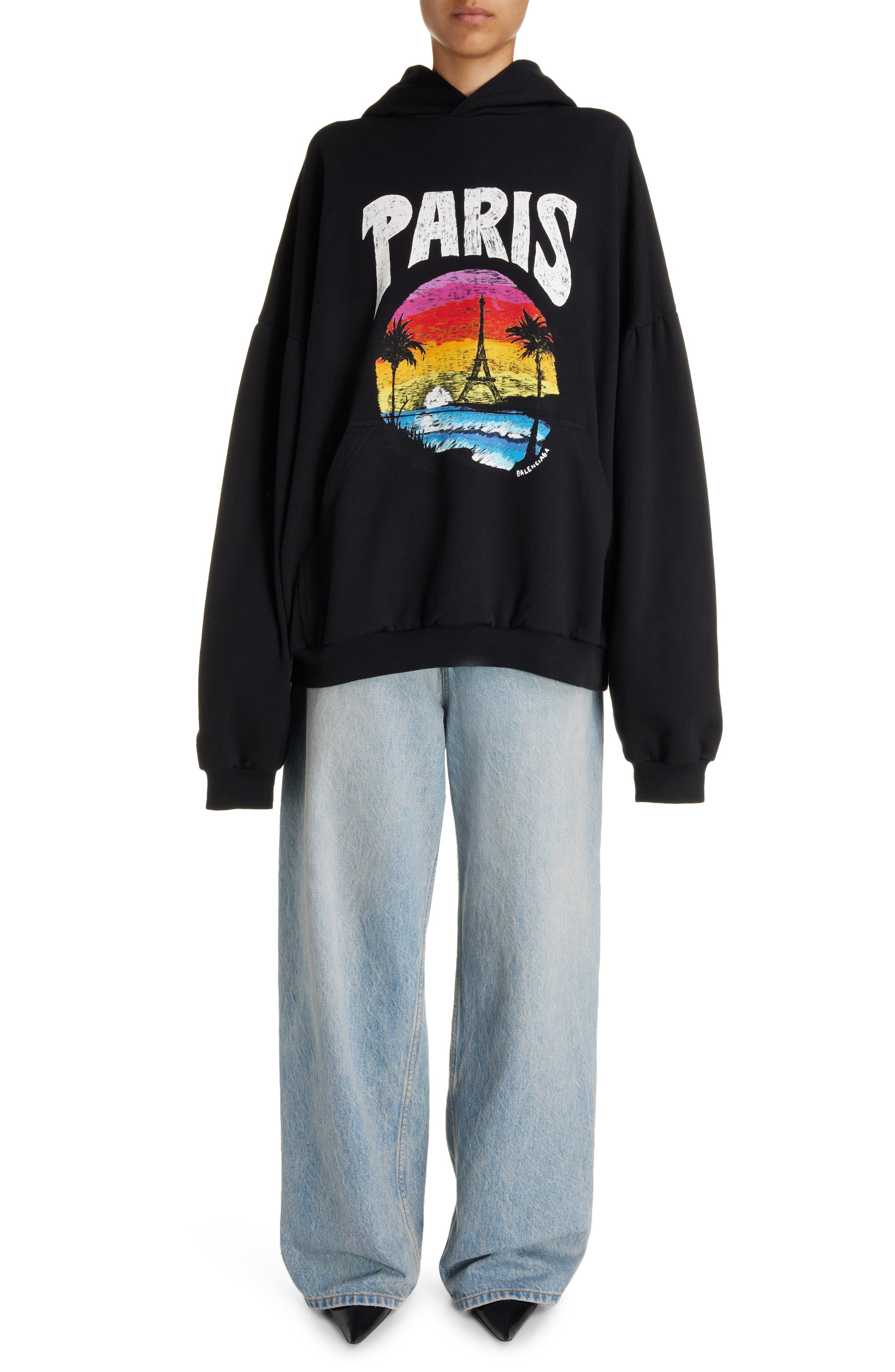 Balenciaga Paris Tropical Oversize Cotton Fleece Graphic Hoodie in 