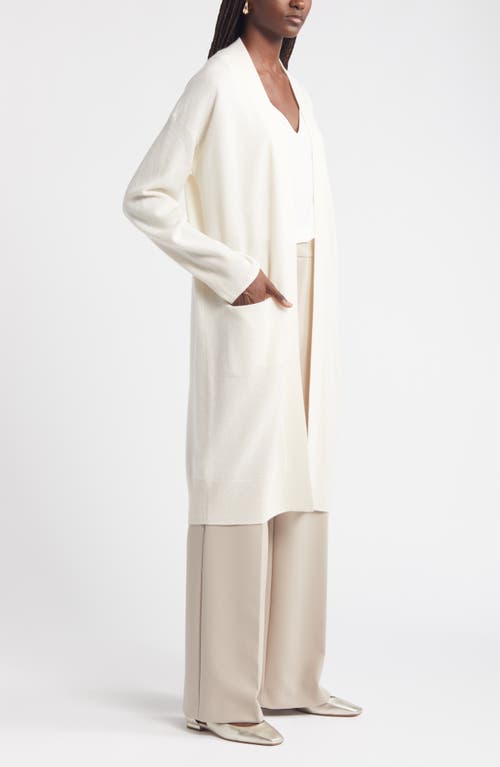 Shop Nordstrom Long Open Front Wool & Cashmere Cardigan In Ivory Pristine