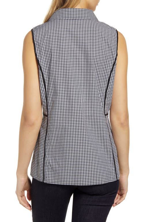 Ming Wang Gingham Collared Sleeveless Top In Black/white