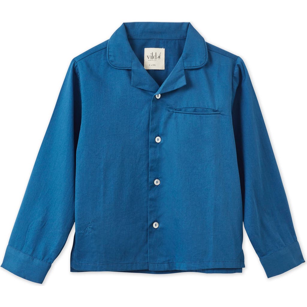 Vild House Of Little Ls Organic Cotton Woven Collared Shirt In Navy Blue