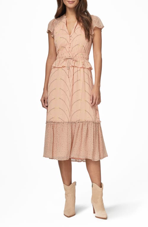 PAIGE Talia Mixed Floral Silk Chiffon Dress in Peach Multi Mix