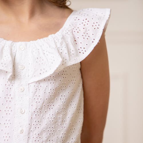 Hope & Henry Girls' Organic Eyelet Ruffle Romper, Toddler In White Eyelet