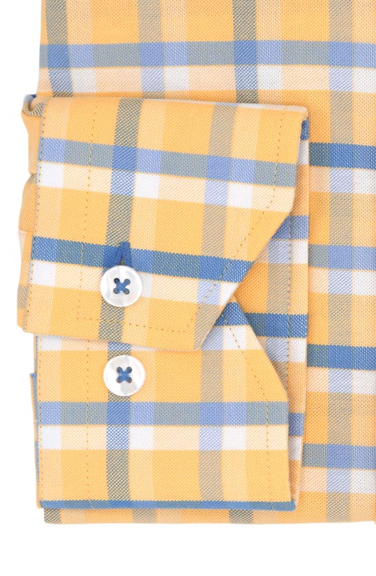 Shop Lorenzo Uomo Trim Fit Textured Windowpane Pattern Dress Shirt In Yellow/ Blue