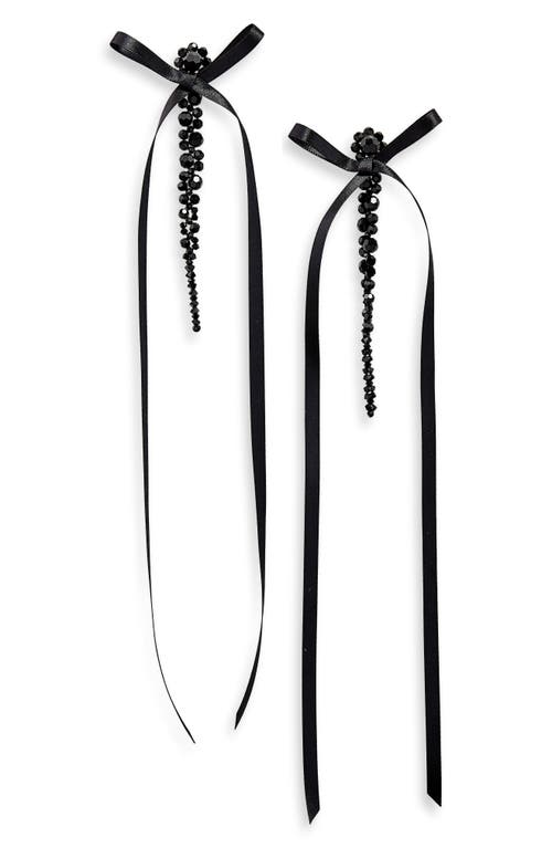 Simone Rocha Bow Ribbon Beaded Drop Earrings In Jet/black