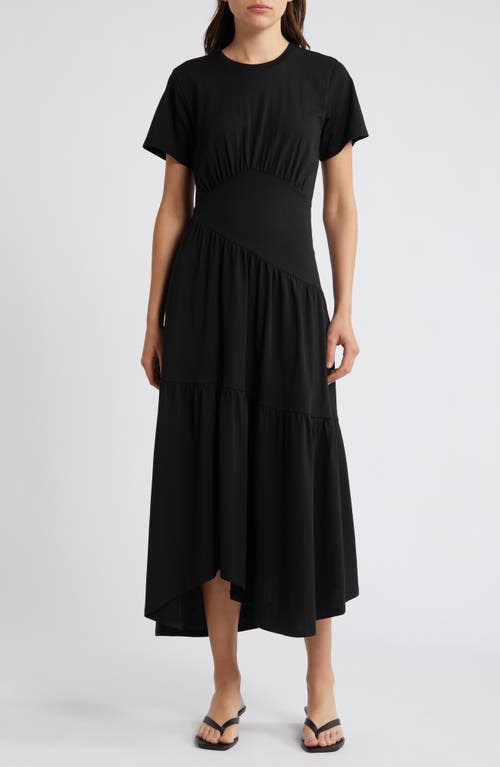 Asymmetric Tiered Ruffle Knit Dress in Black