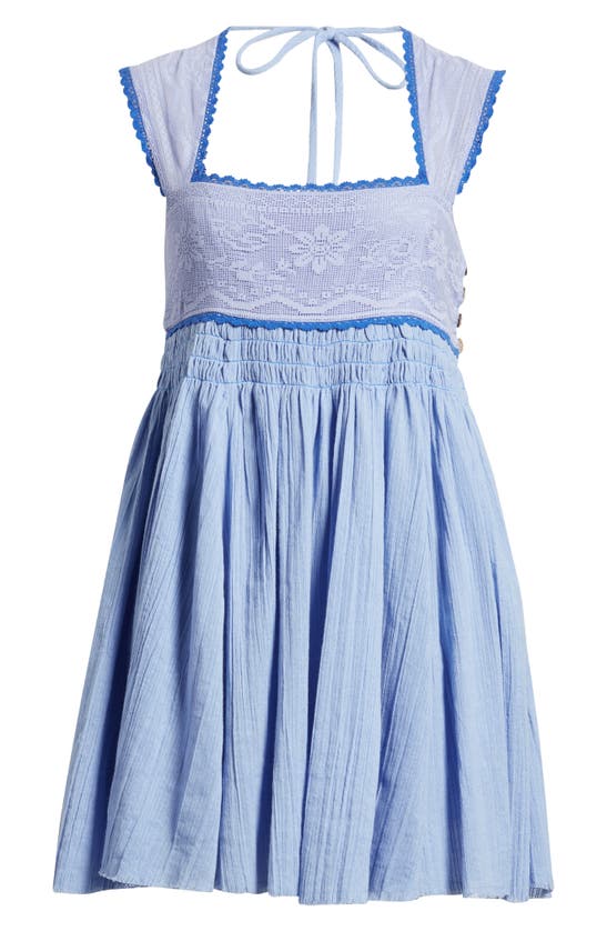 Shop Free People Heartland Embroidered Bodice Cotton Minidress In Blue Heron Combo