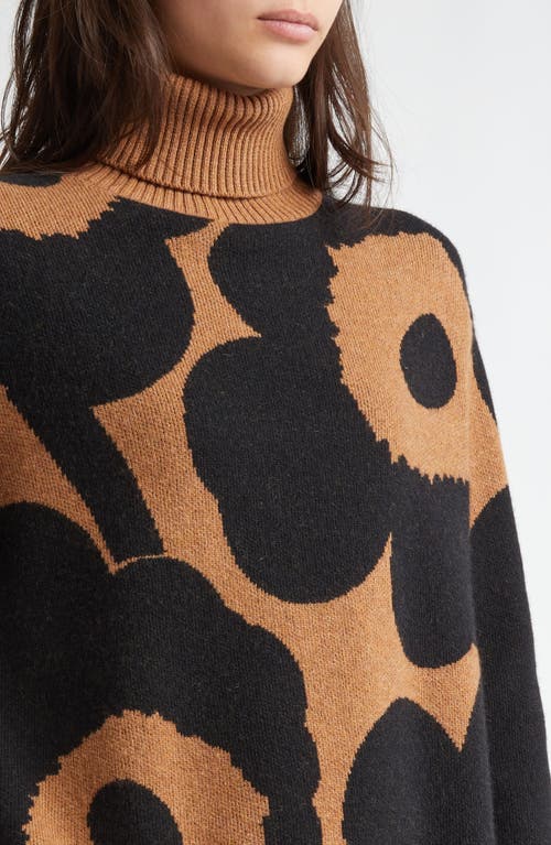 Shop Marimekko Vinni Unikko Wool Turtleneck Sweater In Black Brown