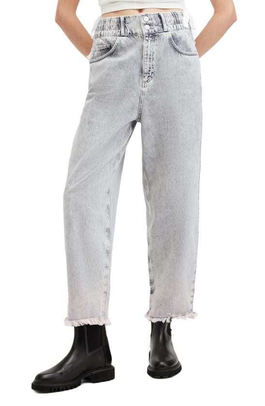 Shop Allsaints Hailey High Waist Fray Hem Straight Leg Jeans In Snow Grey