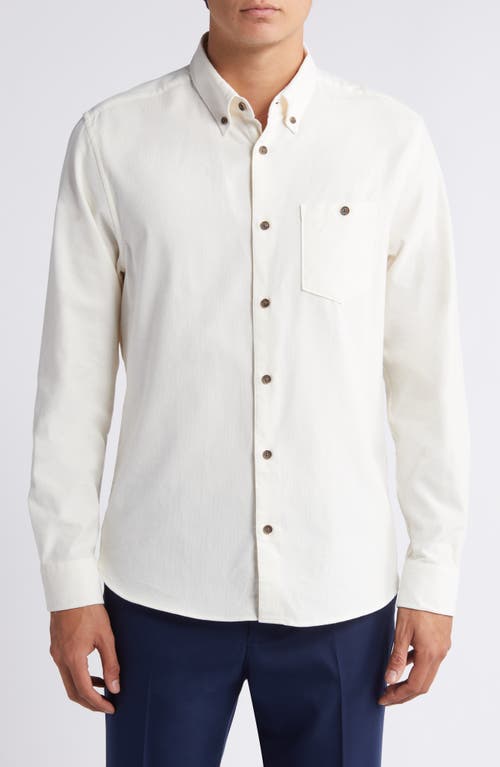 Lecco Slim Fit Corduroy Button-Down Shirt in Ecru