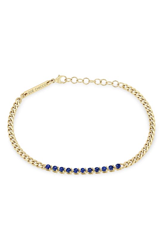 Shop Zoë Chicco Blue Sapphire Tennis Bracelet In Yellow Gold