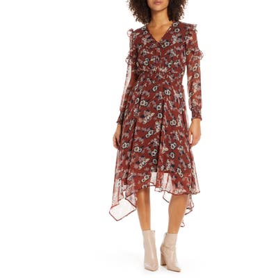 Sam Edelman Fanciful Flower Long Sleeve Dress, Red
